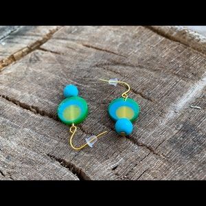 TURQUOISE 8 MM BEADED DANGLE EARRINGS
